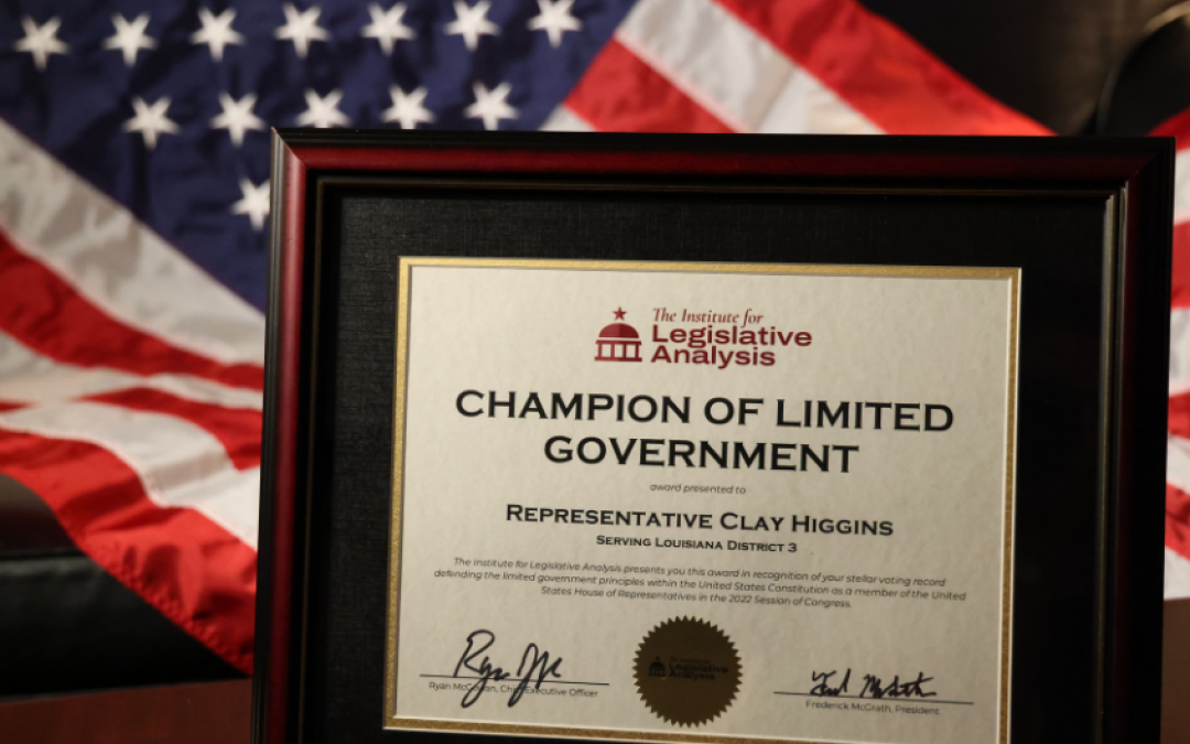 Higgins Receives Champion of Limited Government Award