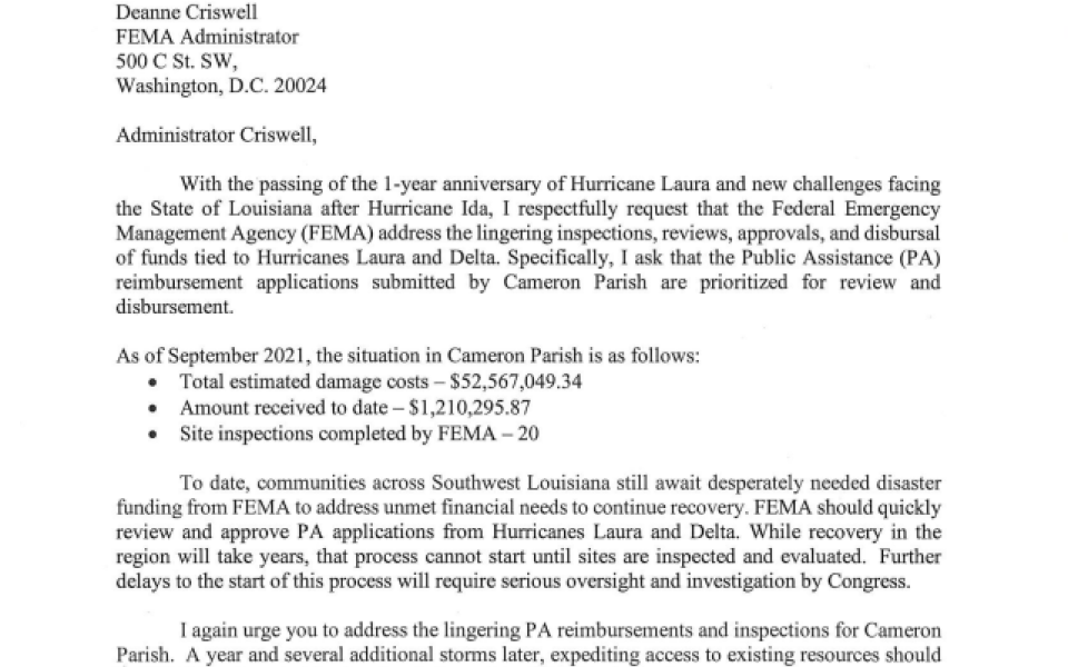 FEMA Letter   Cameron Parish