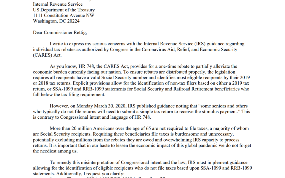 Higgins' IRS Letter