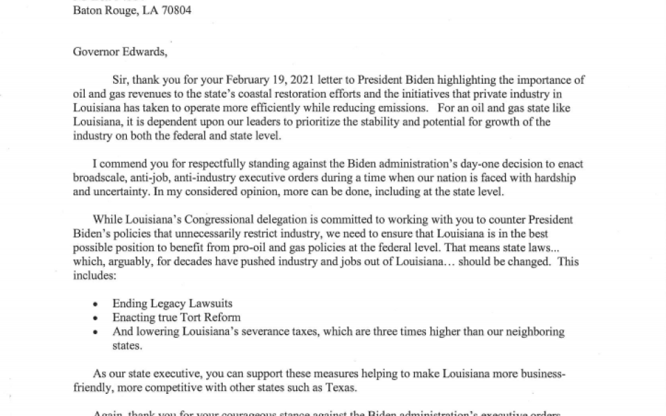 Higgins letter to Governor Edwards 3 1 21