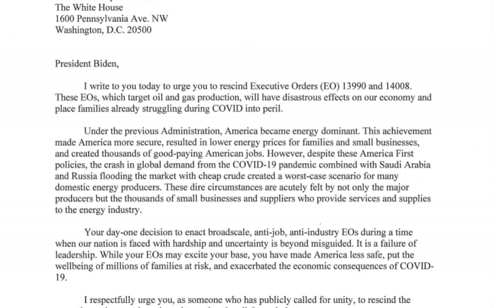 Letter to President Biden 2 2 21